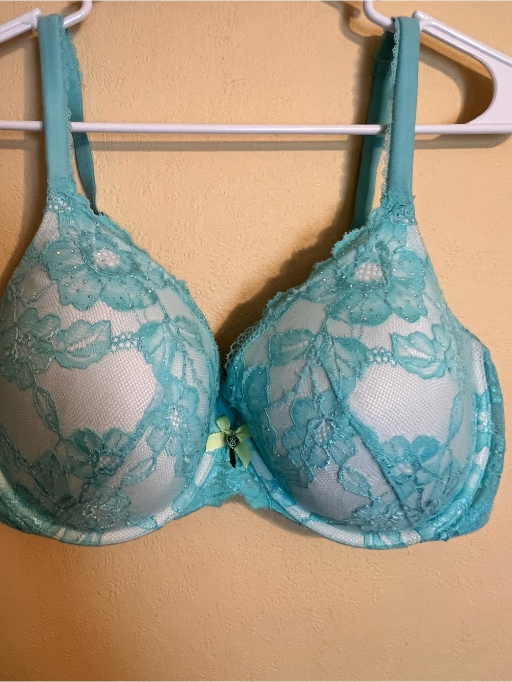 Victoria's Secret Aqua Lace Underwire Bra with Floral Embroidery